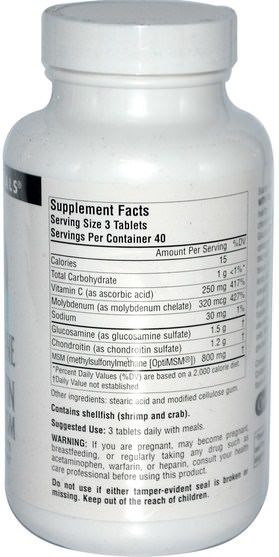補充劑，氨基葡萄糖軟骨素 - Source Naturals, Glucosamine Chondroitin Complex with MSM, 120 Tablets