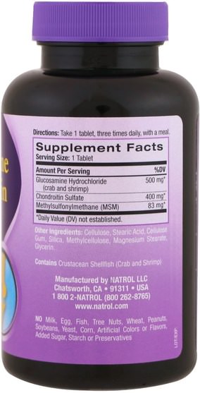補充劑，氨基葡萄糖 - Natrol, Glucosamine Chondroitin MSM, 90 Tablets