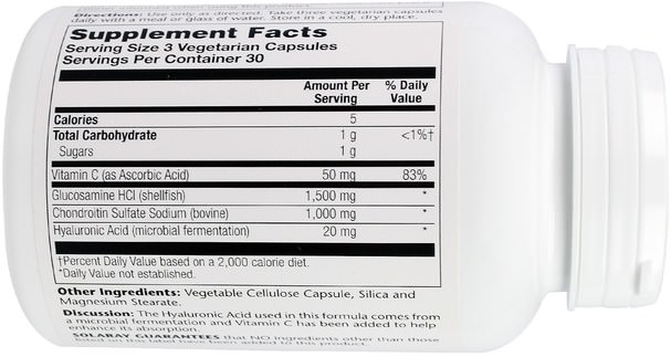補充劑，氨基葡萄糖 - Solaray, Glucosamine Chondroitin Hyaluronic Acid, 1500 mg 1000 mg 20 mg, 90 Veggie Caps