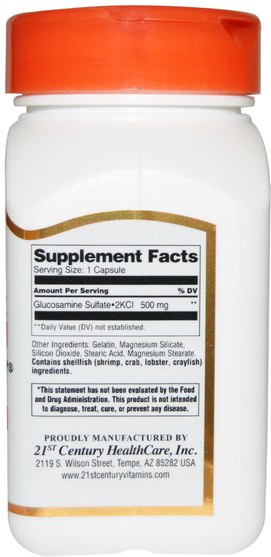 補充劑，氨基葡萄糖硫酸鹽 - 21st Century, Glucosamine Relief, 500 mg, 60 (Easy Swallow) Capsules