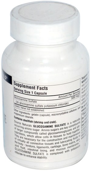 補充劑，氨基葡萄糖硫酸鹽 - Source Naturals, Glucosamine Sulfate, 500 mg, 60 Capsules