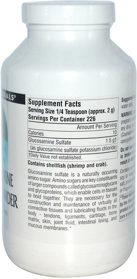 補充劑，氨基葡萄糖硫酸鹽 - Source Naturals, Glucosamine Sulfate Powder, Sodium Free, 16 oz (453.6 g)