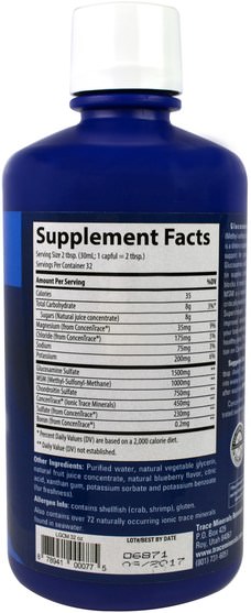 補充劑，氨基葡萄糖 - Trace Minerals Research, Glucosamine/Chondroitin/MSM, Blueberry, 32 fl oz (946 ml)