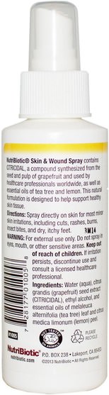 補充劑，葡萄柚籽提取物，傷害燒傷 - NutriBiotic, Skin & Wound Spray with Grapefruit Seed Extract, 4 fl oz (118 ml)