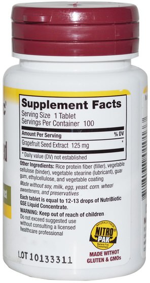 補充劑，葡萄柚籽提取物 - NutriBiotic, Grapefruit Seed, Extract, 125 mg, 100 Tablets
