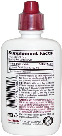 補充劑，葡萄柚籽提取物 - NutriBiotic, GSE Liquid Concentrate, Grapefruit Seed Extract, 2 fl oz (59 ml)