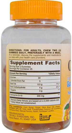 熱敏感產品，補品，gummies - Sundown Naturals, Co Q-10, 200 mg, Peach Mango Flavor, 50 Gummies