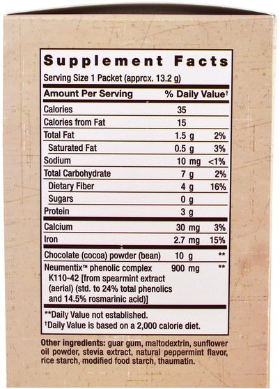 補充劑，健康，注意力缺陷障礙，添加，adhd - Life Extension, CocoaMind, Mint Chocolate, 14 Packets, 6.52 oz (185 g)