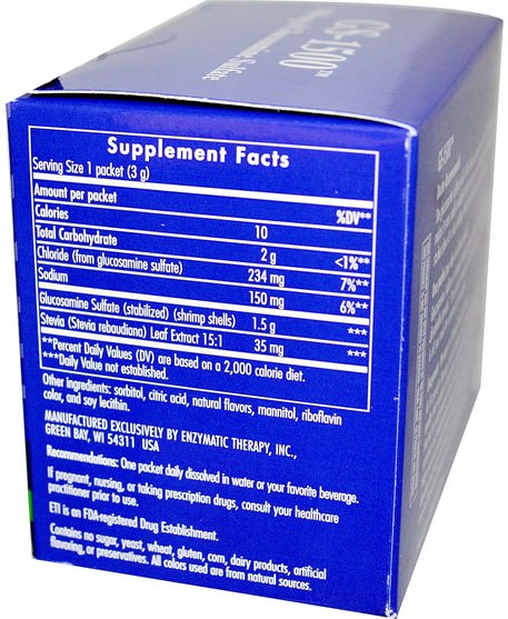 補充劑，健康，關節健康 - Enzymatic Therapy, GS-1500, Joint Health, Orange Flavored, 1500 mg, 30 Packets