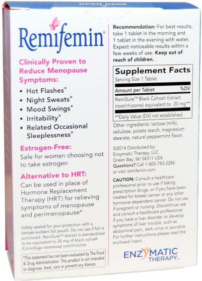 補品，健康，女性 - Enzymatic Therapy, Remifemin, Menopause Relief, 120 Tablets
