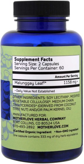 補品，健康，女性 - Motherlove, Malunggay (Moringa), 120 Liquid Capsules