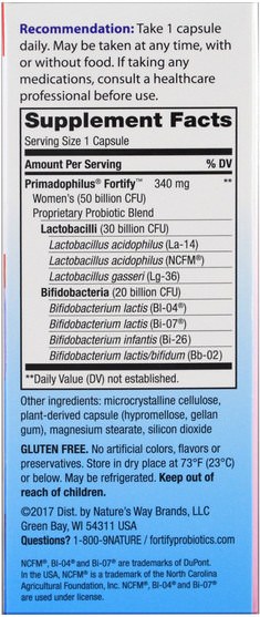 補品，健康，女性 - Natures Way, Primadophilus, Fortify, Womens Probiotic, Extra Strength, 30 Veggie Capsules