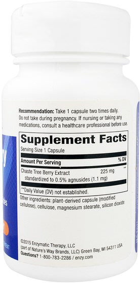 補品，草藥，純潔漿果 - Enzymatic Therapy, Chaste Berry Extract, PMS Symptom Relief, 60 Veggie Caps