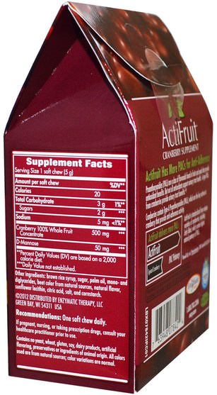 補品，草藥，蔓越莓 - Enzymatic Therapy, ActiFruit, Cranberry Supplement, 20 Soft Chews