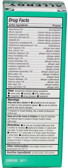 補品，順勢療法，過敏，過敏 - NatraBio, BioAllers, Tree Pollen, Allergy Treatment, 1 fl oz (30 ml)