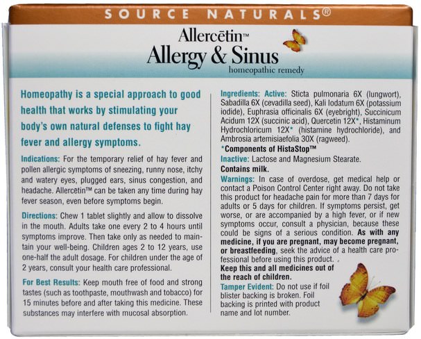 補品，順勢療法，過敏 - Source Naturals, Allercetin, Allergy & Sinus, 48 Homeopathic Tablets