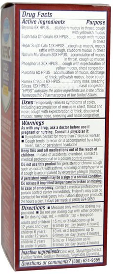 補品，順勢療法，感冒和病毒，感冒和流感 - Hylands, Defend, Cold + Mucus, 4 fl oz (118 ml)