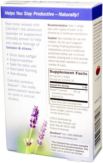 補品，順勢療法 - Natures Way, Calm Aid, Clinically Proven Lavender, 30 Softgels