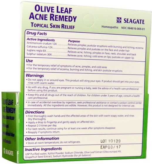 補品，順勢療法婦女 - Seagate, Olive Leaf Acne Remedy, 1 fl oz (30 ml)