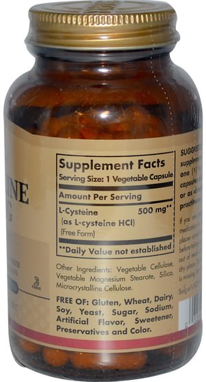補充劑，半胱氨酸 - Solgar, L-Cysteine, 500 mg, 90 Vegetable Capsules