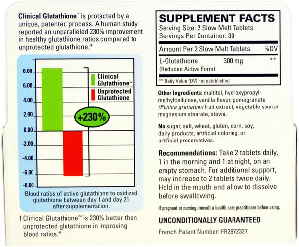 補充劑，l穀胱甘肽 - EuroPharma, Terry Naturally, Clinical Glutathione, 60 Slow Melt Tablets