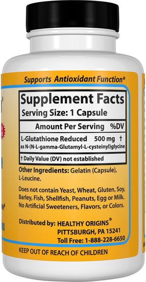 補充劑，l穀胱甘肽 - Healthy Origins, Setria, L-Glutathione Reduced, 500 mg, 150 Capsules