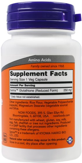 補充劑，l穀胱甘肽 - Now Foods, Glutathione, 250 mg, 60 Veg Capsules