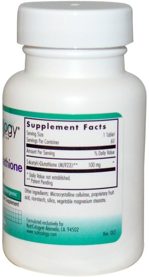 補充劑，l穀胱甘肽 - Nutricology, Acetyl-Glutathione, 100 mg, 60 Scored Tablets
