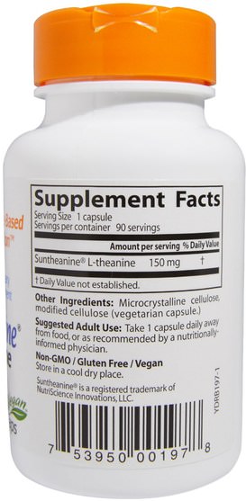補充劑，茶氨酸，健康，抗壓力 - Doctors Best, Suntheanine L-Theanine, 150 mg, 90 Veggie Caps