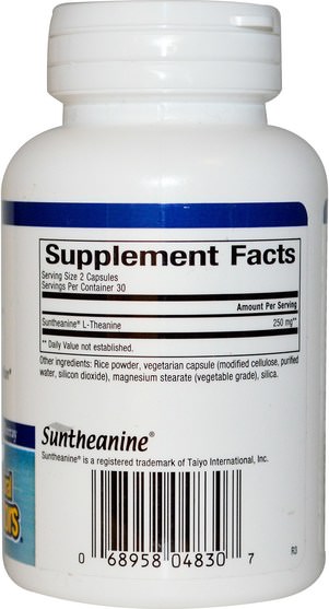 補充劑，茶氨酸，健康，焦慮 - Natural Factors, Stress-Relax, Suntheanine, L-Theanine, 125 mg, 60 Vegetarian Capsules