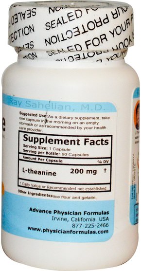 補充劑，茶氨酸，健康，情緒 - Advance Physician Formulas, L-Theanine, 200 mg, 60 Capsules