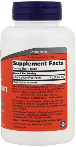 補充劑，l色氨酸，氨基酸 - Now Foods, L-Tryptophan, Double Strength, 1.000 mg, 60 Tablets