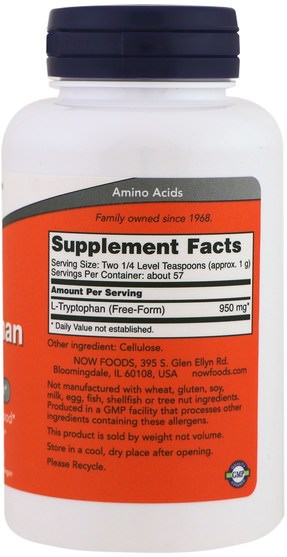 補充劑，l色氨酸 - Now Foods, L-Tryptophan Powder, 2 oz (57 g)