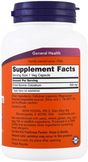 補充劑，乳鐵蛋白，牛製品，初乳 - Now Foods, Colostrum, 500 mg, 120 Veggie Caps