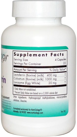 補充劑，乳鐵蛋白，牛製品，初乳 - Nutricology, Laktoferrin, with Colostrum, 90 Veggie Caps