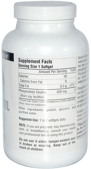 補充劑，卵磷脂，膽鹼，磷脂酰膽鹼 - Source Naturals, Phosphatidyl Choline, in Lecithin, 420 mg, 180 Softgels
