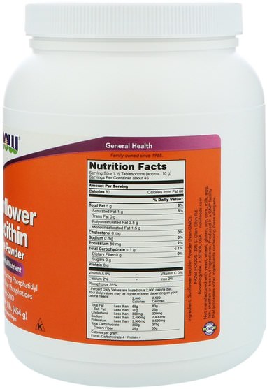 補充劑，卵磷脂 - Now Foods, Sunflower Lecithin, Pure Powder, 1 lb (454 g)