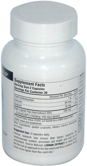 補充劑，木脂素提取物 - Source Naturals, Lignan Extract, 63 mg, 60 Capsules
