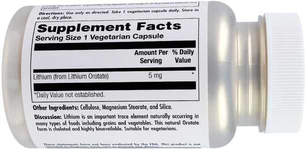 補充劑，乳清酸鋰 - KAL, Lithium Orotate, 5 mg, 60 Veggie Caps
