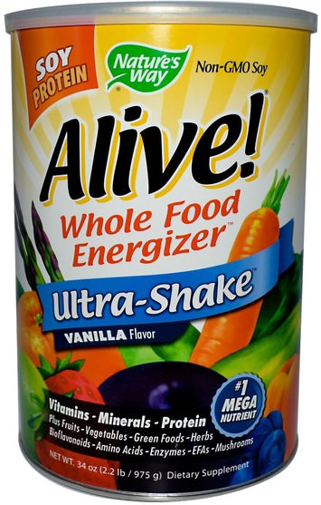 補充劑，代餐奶昔 - Natures Way, Alive! Ultra-Shake, Vanilla Flavor, 34 oz (975 g)