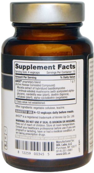補充劑，藥用蘑菇，ahcc - Quality of Life Labs, Kinoko Silver AHCC, Immune Support, 250 mg, 60 Veggie Caps