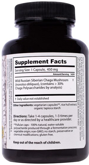 補充劑，藥用蘑菇，chaga蘑菇，蘑菇膠囊 - Dragon Herbs, Wild Siberian Chaga, 350 mg, 100 Capsules