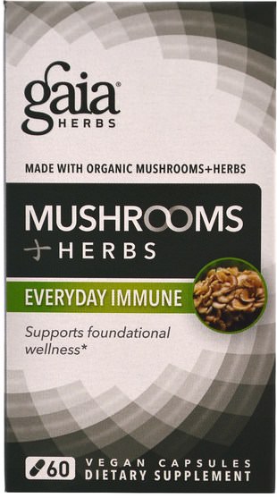 補充劑，藥用蘑菇 - Gaia Herbs, Mushrooms + Herbs, Everyday Immune, 60 Veggie Caps