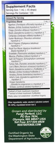 補品，藥用蘑菇，免疫支持 - Fungi Perfecti, Host Defense Mushrooms, Organic MyCommunity Extract, Comprehensive Immune Support, 4 fl oz (120 ml)