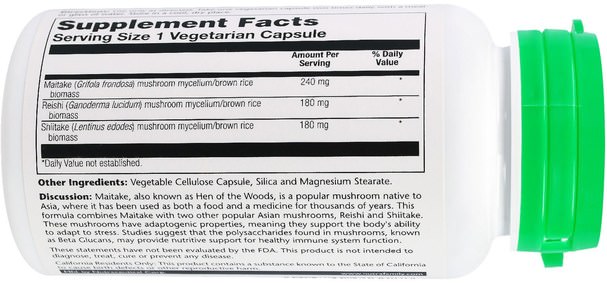 補充劑，藥用蘑菇，香菇，adaptogen - Solaray, Maitake Mushroom, 600 mg, 100 Veggie Caps