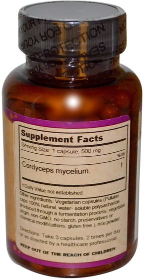 補充劑，藥用蘑菇，蘑菇膠囊，adaptogen - Dragon Herbs, Cordyceps, 500 mg, 100 Vegetarian Capsules