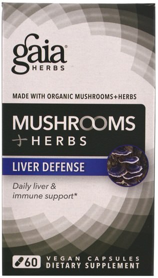 補充劑，藥用蘑菇，蘑菇膠囊 - Gaia Herbs, Mushrooms + Herbs, Liver Defense, 60 Veggie Caps