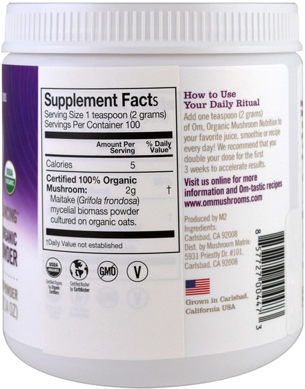 補充劑，藥用蘑菇 - Organic Mushroom Nutrition, Maitake, Mushroom Powder, 7.14 oz (200 g)