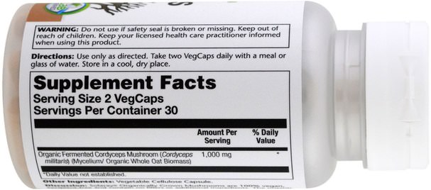補充劑，藥用蘑菇 - Solaray, Organic Grown Fermented Cordyceps, 500 mg, 60 Veggie Caps