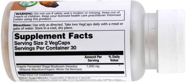補充劑，藥用蘑菇 - Solaray, Organically Grown Fermented Chaga, 60 Veggie Caps
